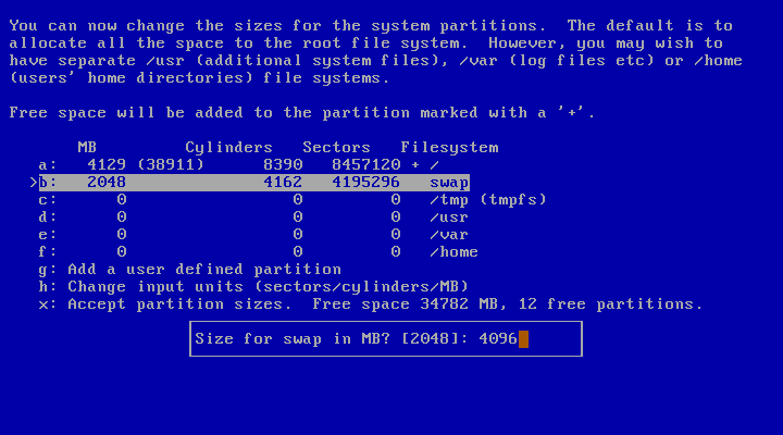 Setting partition sizes