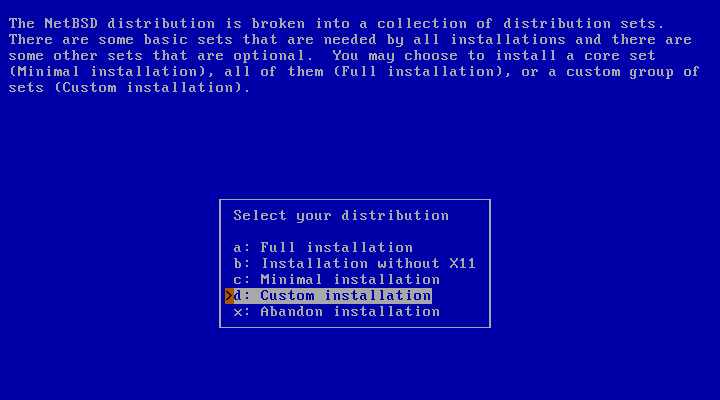 Choosing the distribution filesets